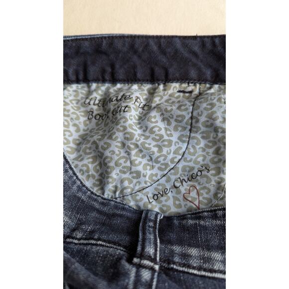 Chico'sY2K Platinum sz1 Wiskers bootcut bling some distressing no cuts flareGUC - Picture 9 of 16